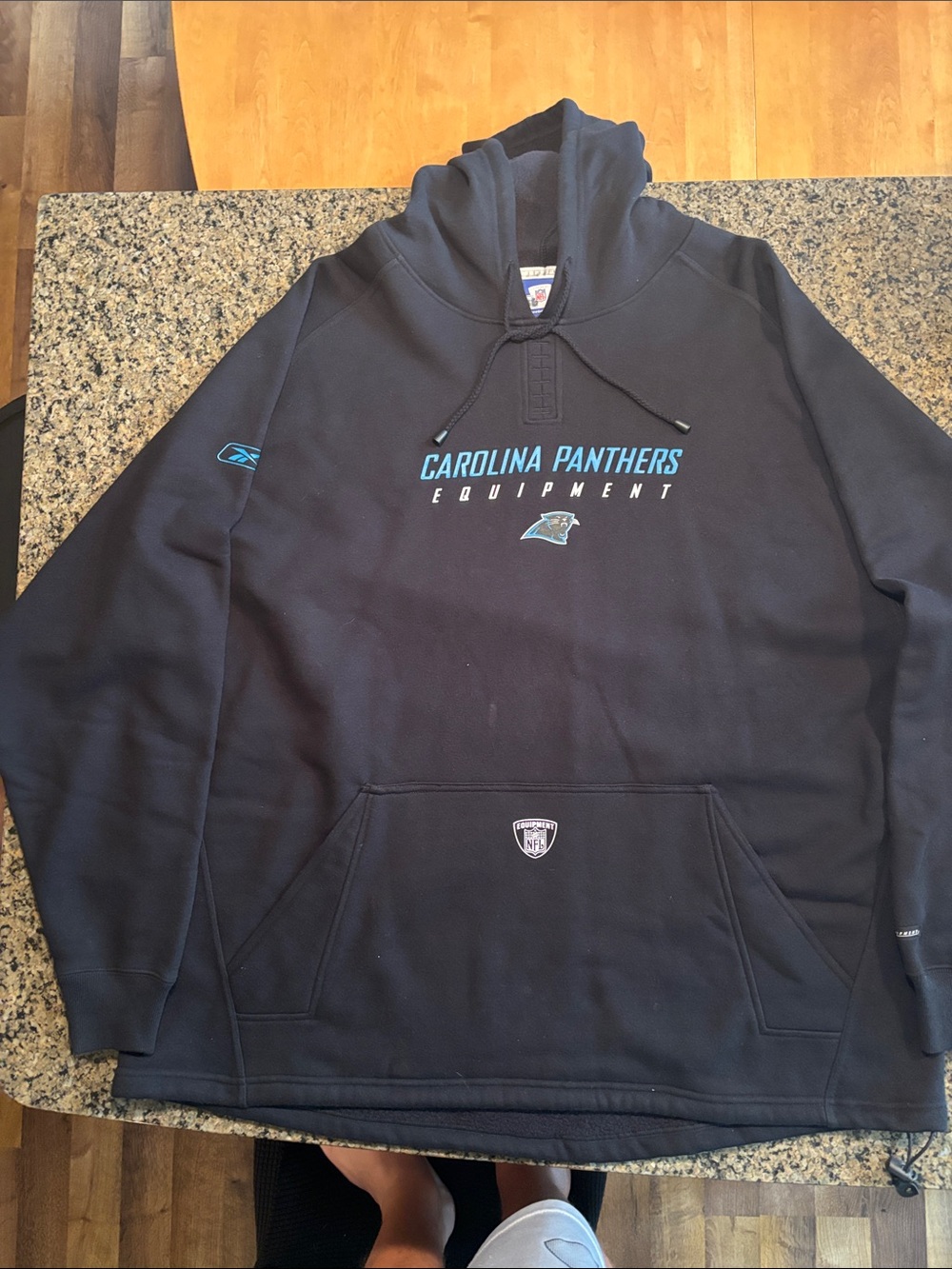 Reebok Carolina Panthers Black Heavyweight Pullover Hoodie with Teal Logo